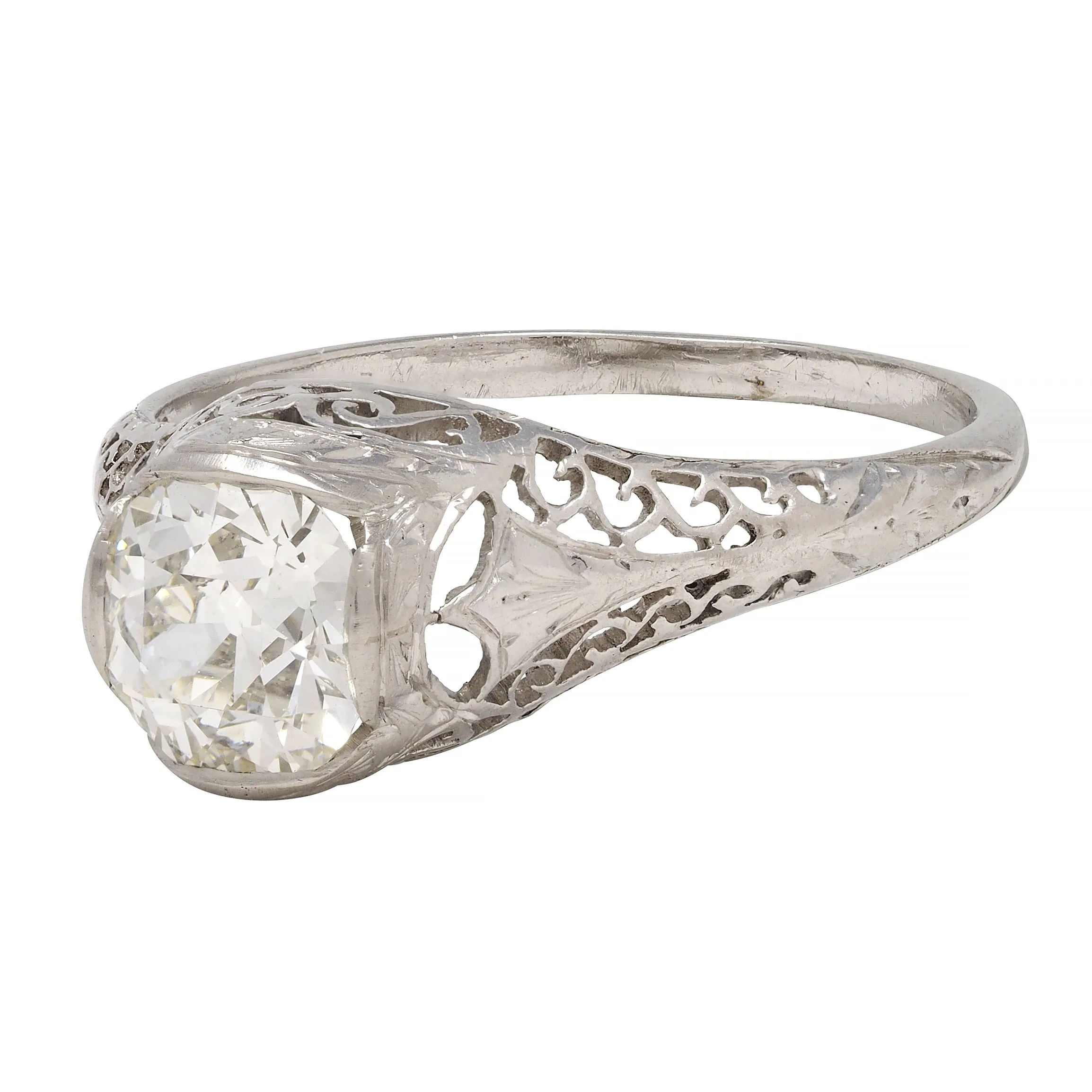 Art Deco 1.17 CTW Diamond Platinum Arching Scroll Antique Engagement Ring
