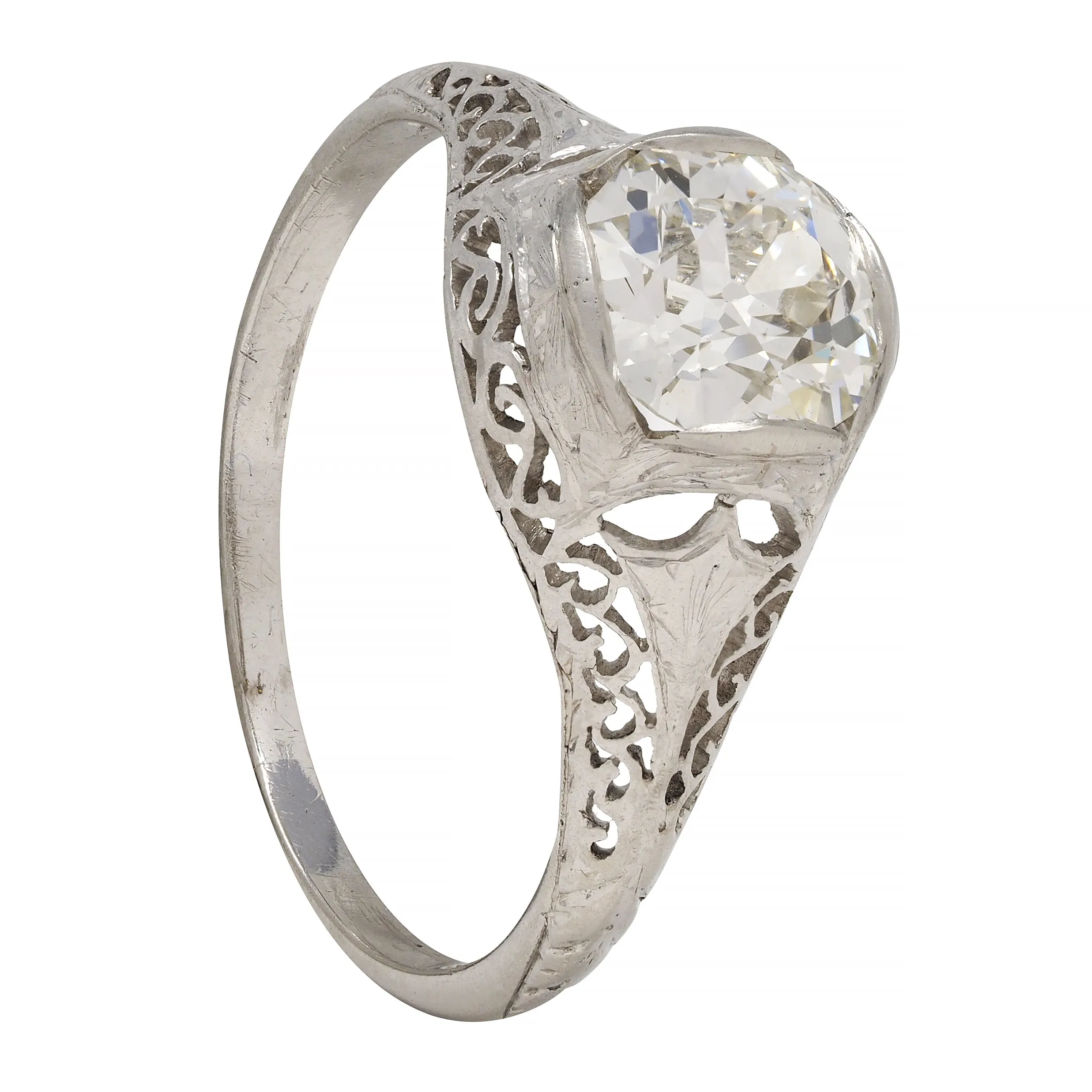 Art Deco 1.17 CTW Diamond Platinum Arching Scroll Antique Engagement Ring