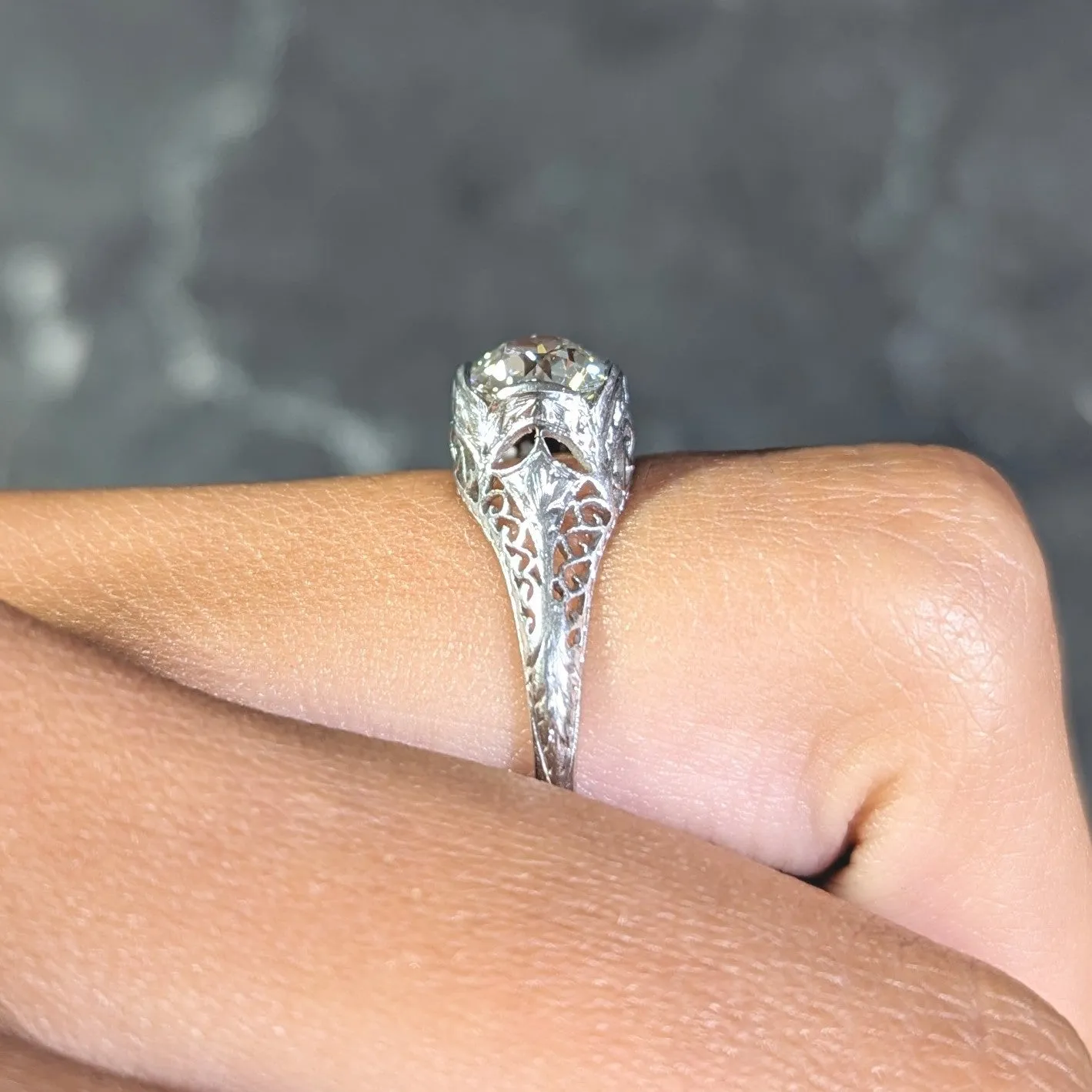 Art Deco 1.17 CTW Diamond Platinum Arching Scroll Antique Engagement Ring