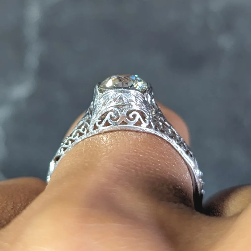Art Deco 1.17 CTW Diamond Platinum Arching Scroll Antique Engagement Ring