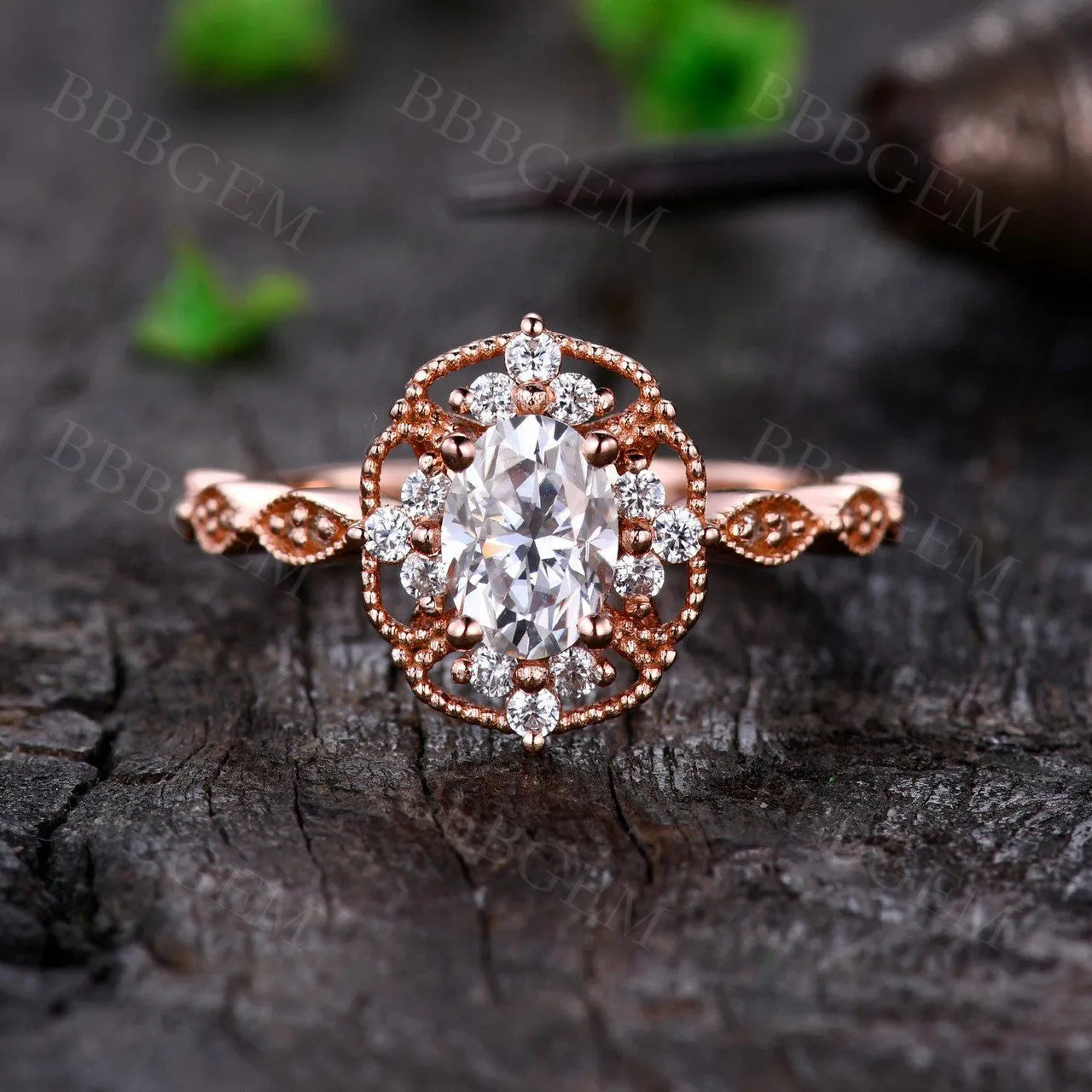 Art Deco Oval Cut Moissanite Engagement Ring 1.0 Carat Moissanite in Rose Gold