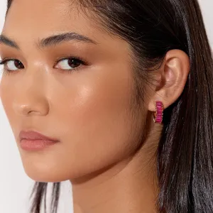 Baguette Jewel Mini Hoop Earrings (Hot Pink)