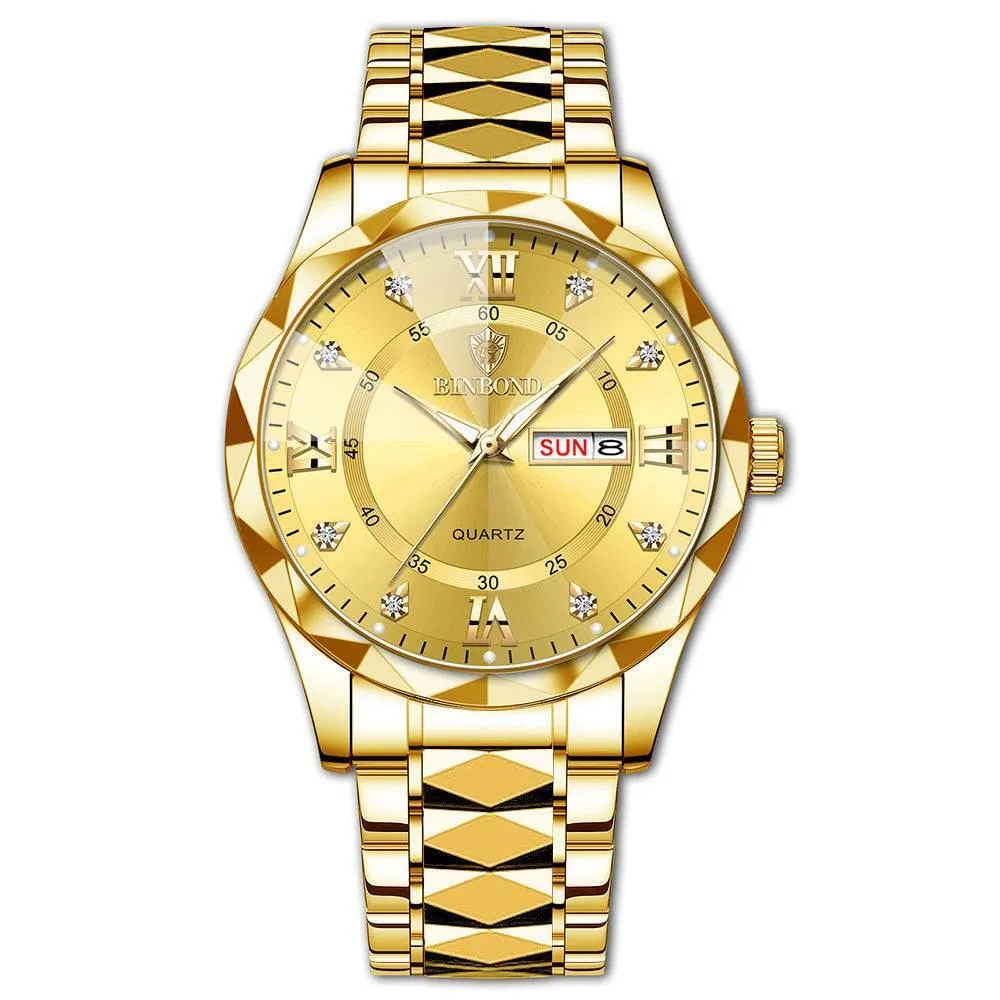 BINBOND Waterproof Luminous Dual Calendar Watch Men's