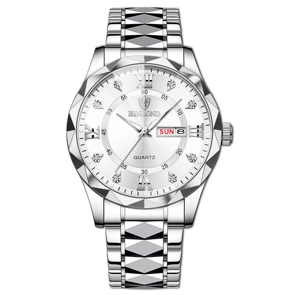 BINBOND Waterproof Luminous Dual Calendar Watch Men's