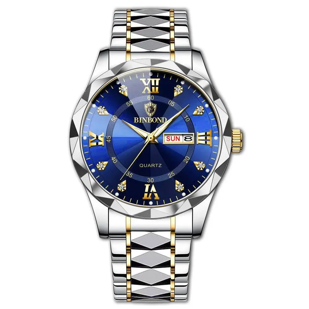 BINBOND Waterproof Luminous Dual Calendar Watch Men's