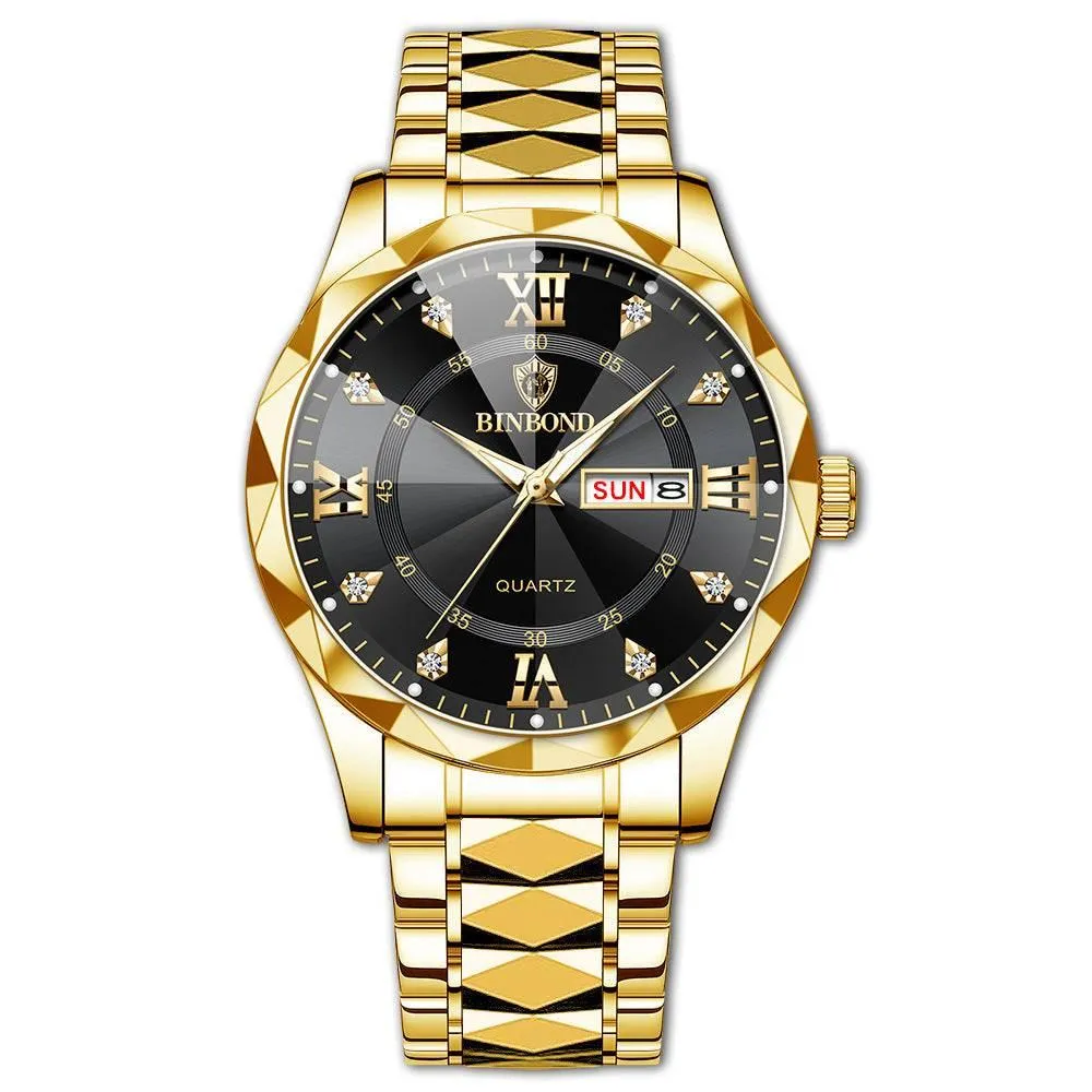 BINBOND Waterproof Luminous Dual Calendar Watch Men's