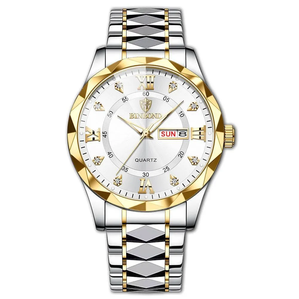 BINBOND Waterproof Luminous Dual Calendar Watch Men's