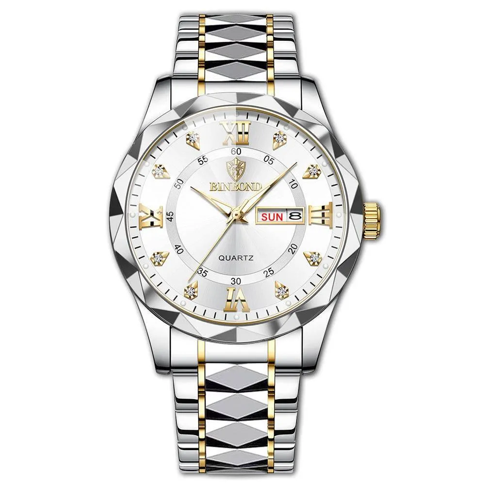 BINBOND Waterproof Luminous Dual Calendar Watch Men's