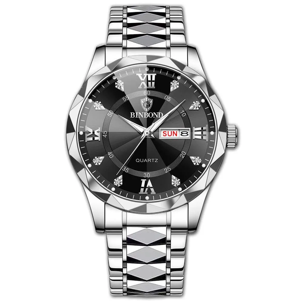 BINBOND Waterproof Luminous Dual Calendar Watch Men's