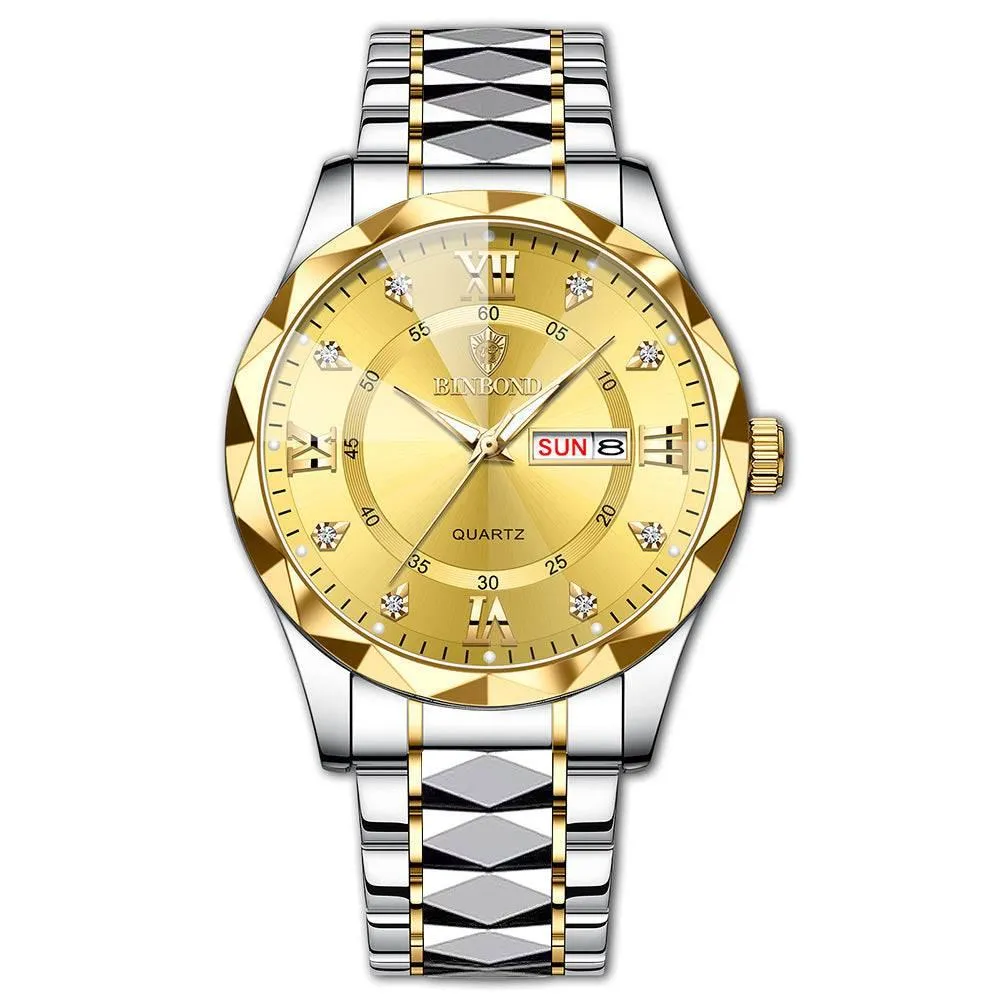 BINBOND Waterproof Luminous Dual Calendar Watch Men's