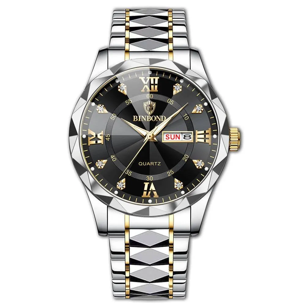 BINBOND Waterproof Luminous Dual Calendar Watch Men's