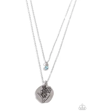 Birthstone Beauty - Blue - Rhinestone March Flower Pendant Tiered Paparazzi Short Necklace