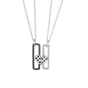 Black & White Checkered Magnetic Heart Matching Necklaces