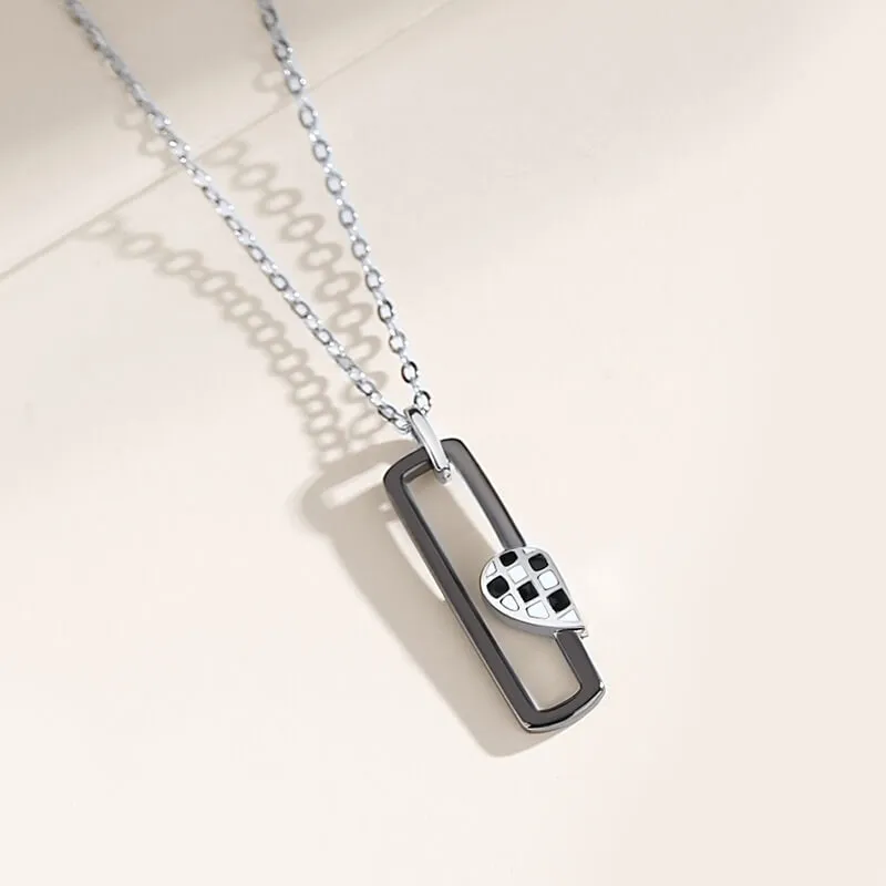 Black & White Checkered Magnetic Heart Matching Necklaces