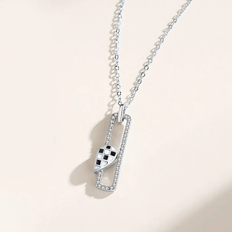 Black & White Checkered Magnetic Heart Matching Necklaces