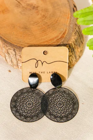 Black Circular Mandala Earrings