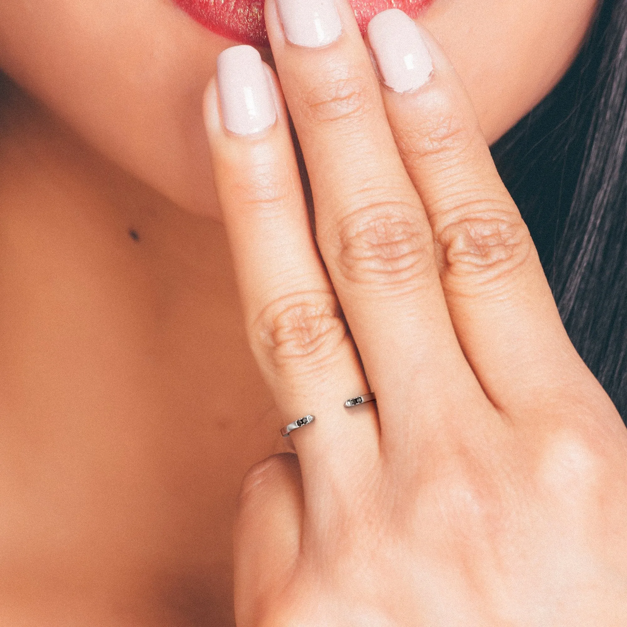 Black Hole Open Natural Black & White  Diamond Ring