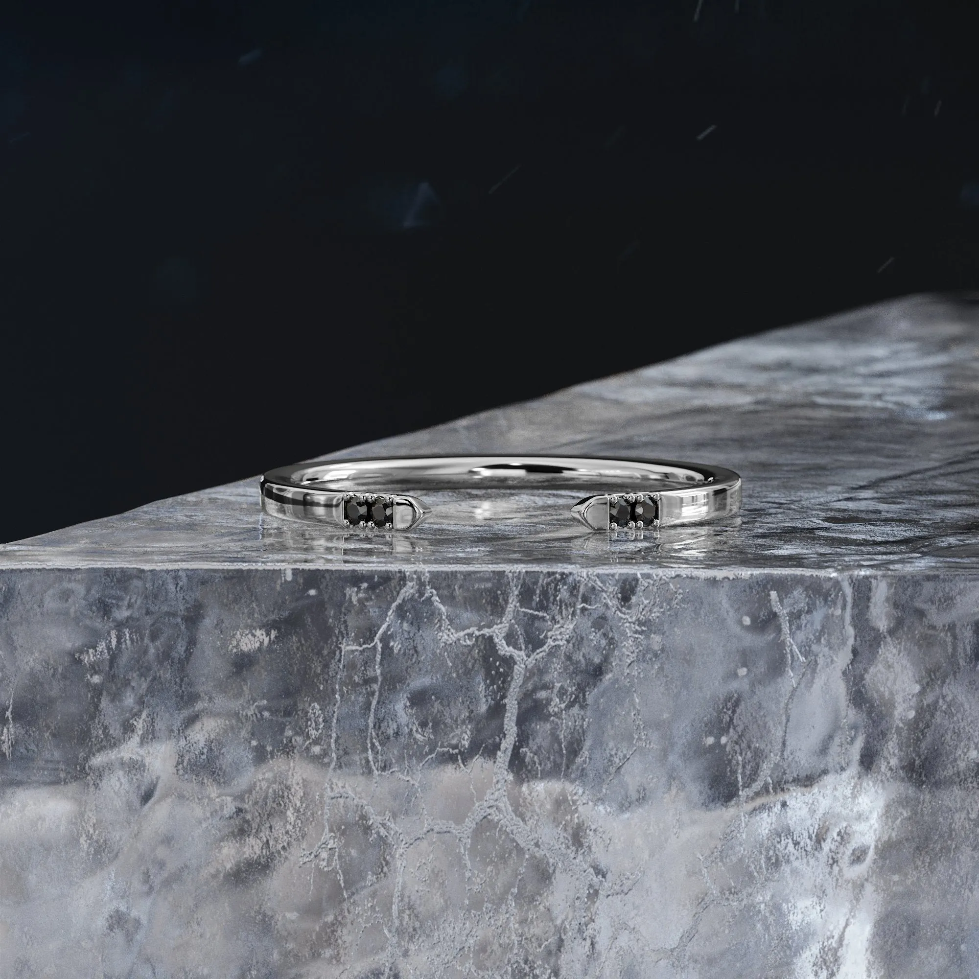 Black Hole Open Natural Black & White  Diamond Ring