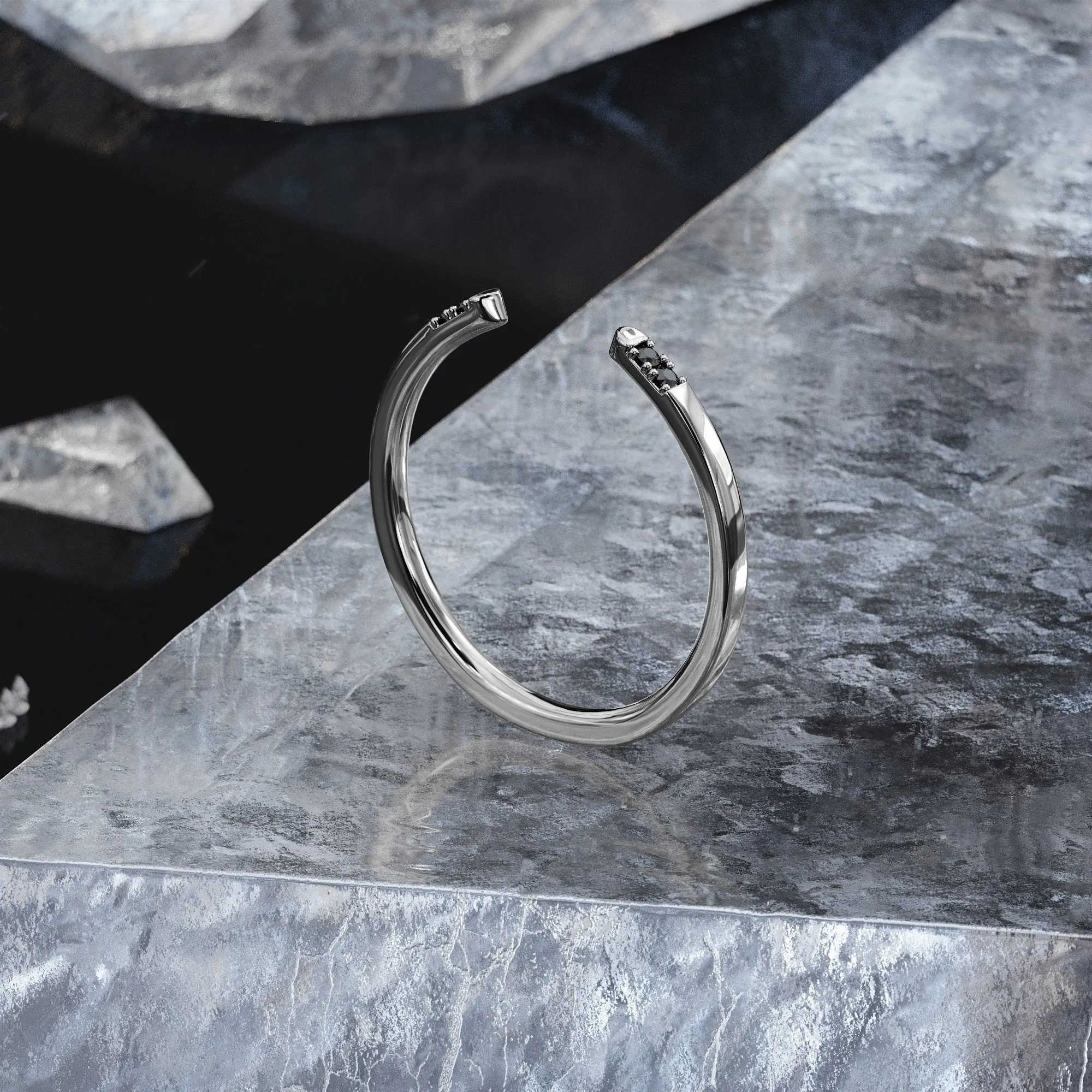 Black Hole Open Natural Black & White  Diamond Ring