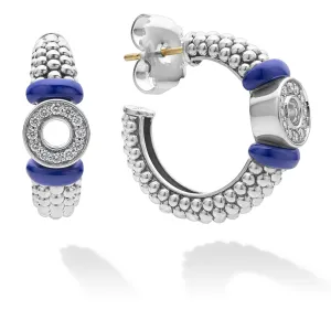 Blue Caviar Ultramarine Ceramic and Diamond Circle Hoop Earrings
