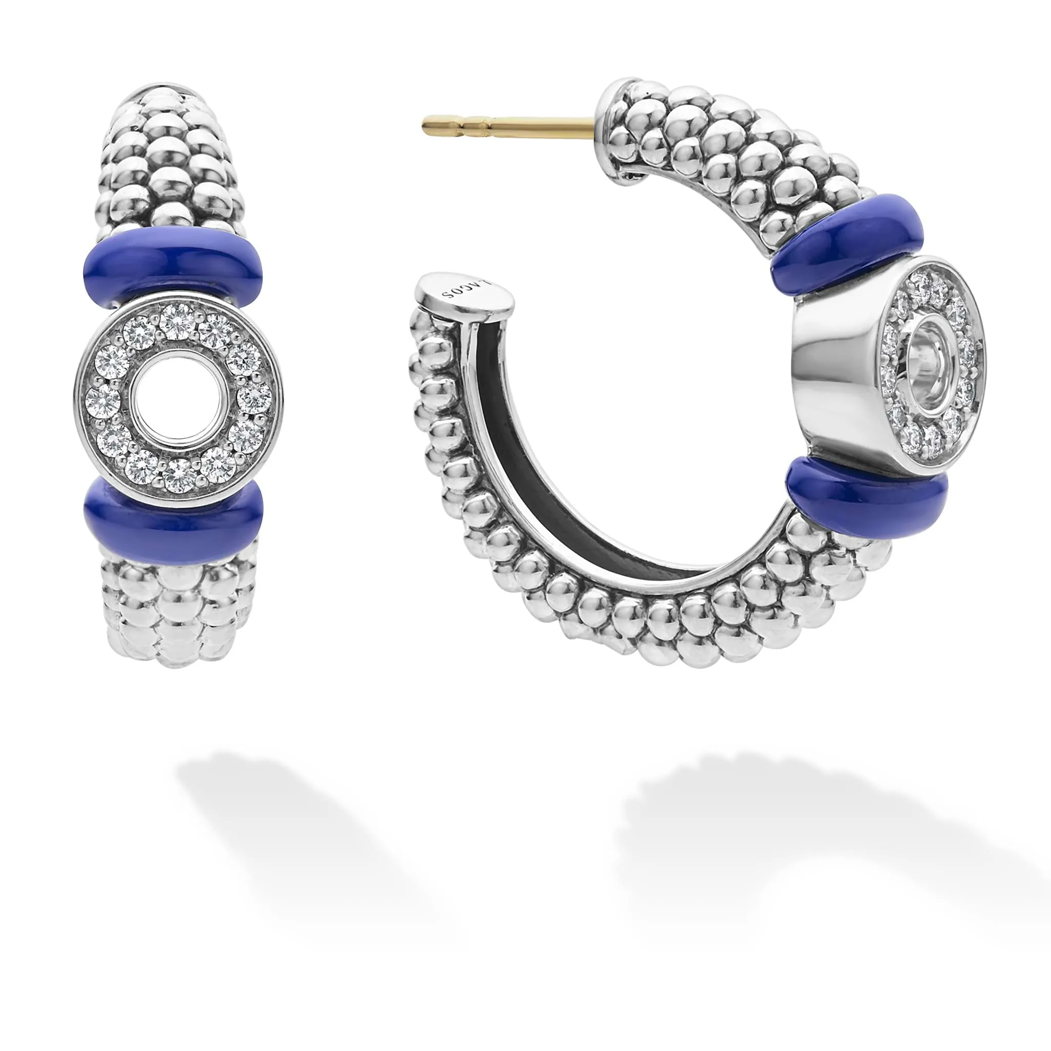 Blue Caviar Ultramarine Ceramic and Diamond Circle Hoop Earrings