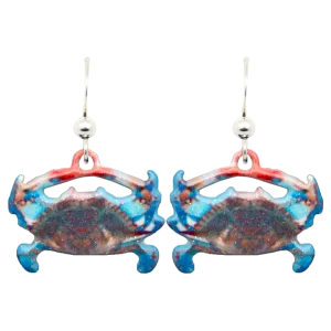 Blue Crab Earrings, Sterling Silver Earwires, Item# 2179