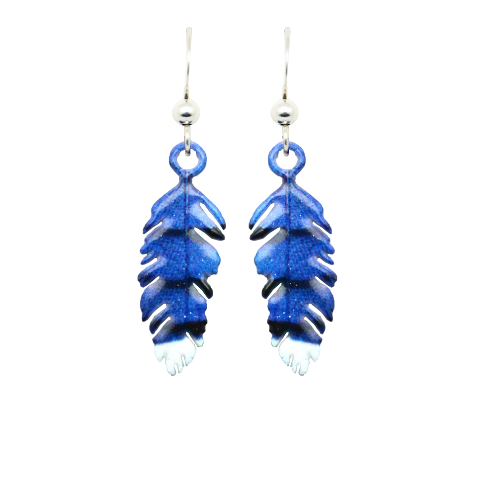 Bluejay Feather Earrings, Sterling Silver Earwires, Item# 2255