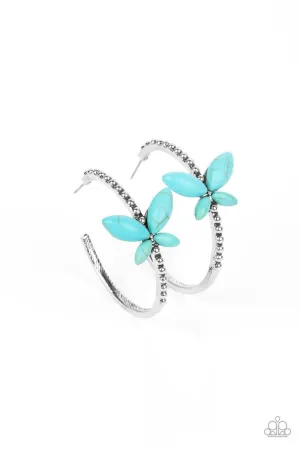 Bohemian Butterfly - Blue - Turquoise Stone Butterfly Paparazzi Hoop Earrings