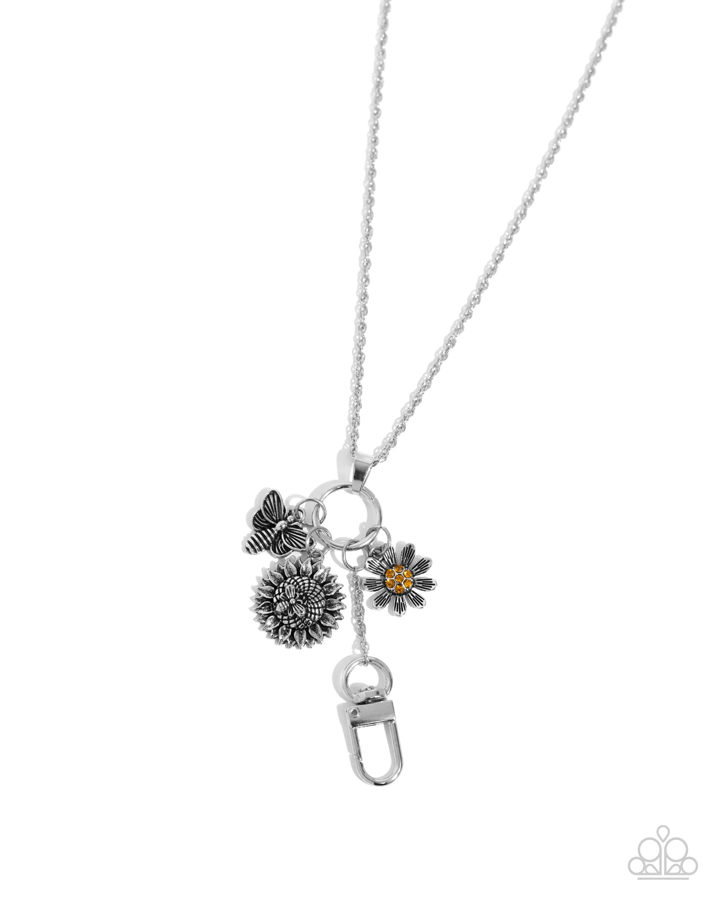 Bumblebee Bling - Orange - Rhinestone Flower and Bee Paparazzi Lanyard Necklace