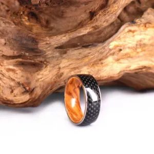 Carbon Fiber Ring Exotic Koa Wood Men's Wedding Band 8MM