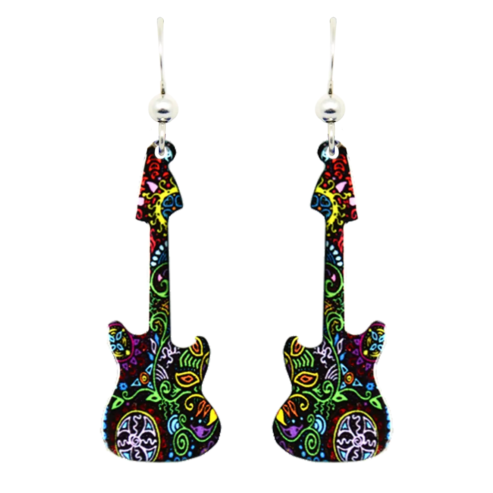 Caribbean Guitar Earrings, sterling silver French Hooks, Item# 1433