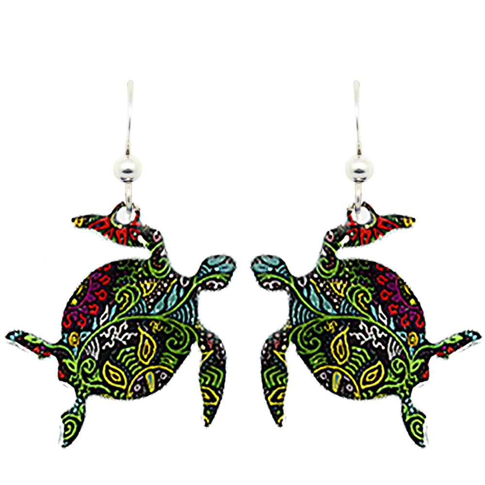 Caribbean Honu Earrings, sterling silver French Hooks, Item# 1575