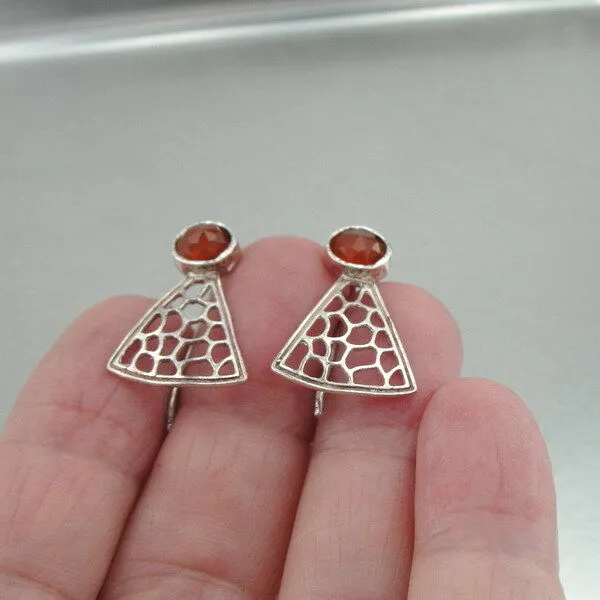 Carnelian Earrings 925 Sterling Silver Artistic Handmade Hadar Designers  Gift (V