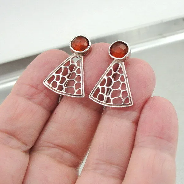 Carnelian Earrings 925 Sterling Silver Artistic Handmade Hadar Designers  Gift (V