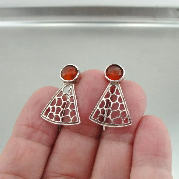 Carnelian Earrings 925 Sterling Silver Artistic Handmade Hadar Designers  Gift (V