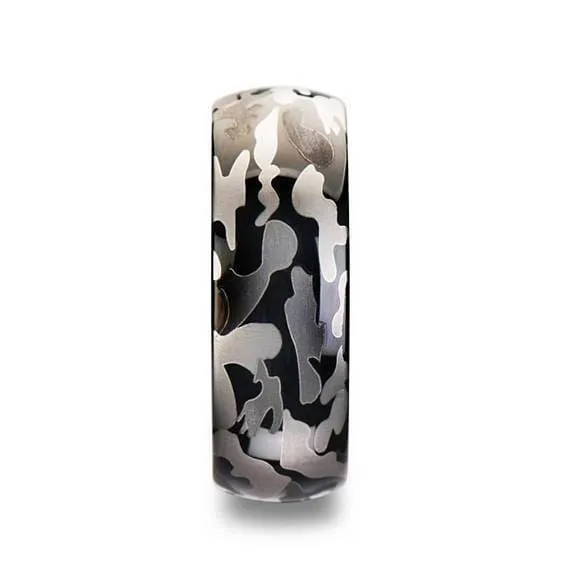 Carter Black and Grey Domed Camo Tungsten Wedding Band For Men - 8 mm