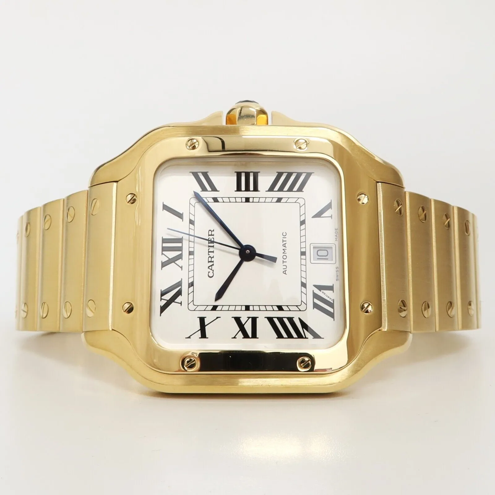 Cartier Santos 18k Yellow Gold SIlver Dial Large Model Automatic WGSA0029 4070