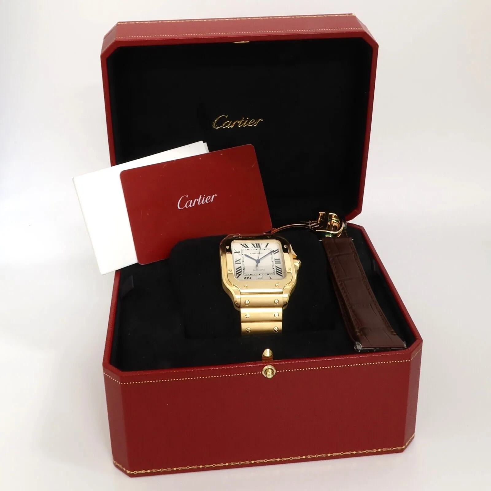 Cartier Santos 18k Yellow Gold SIlver Dial Large Model Automatic WGSA0029 4070