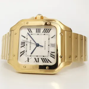 Cartier Santos 18k Yellow Gold SIlver Dial Large Model Automatic WGSA0029 4070