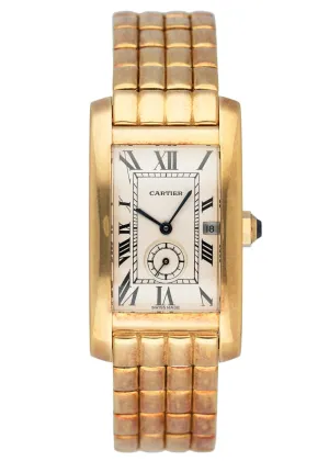 Cartier Tank Americaine 811904 18K Yellow Gold Mens Watch