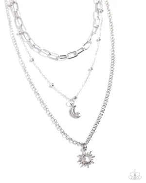 Celestial Craze - Silver - Sunburst and Moon Tiered Paparazzi Short Necklace