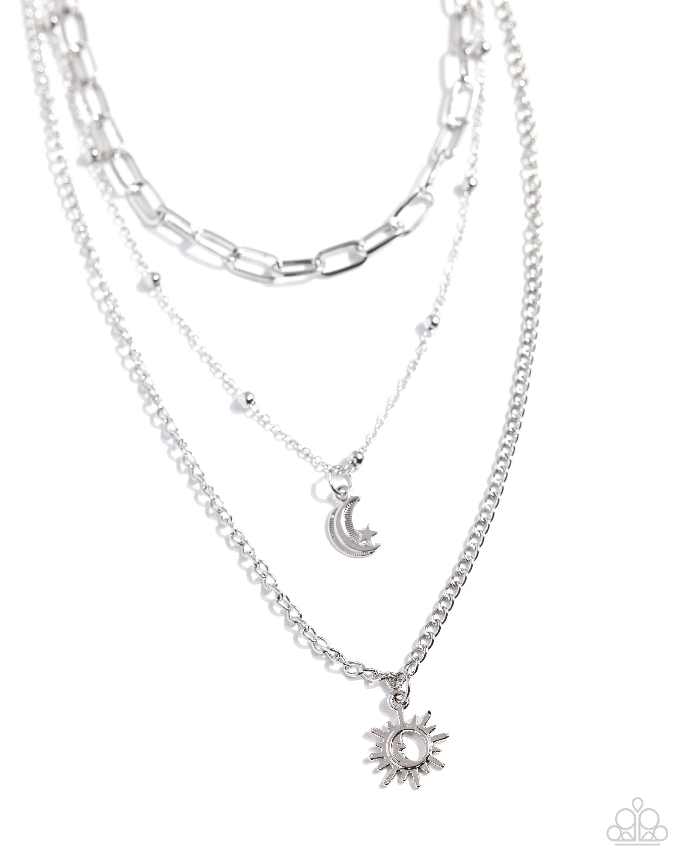 Celestial Craze - Silver - Sunburst and Moon Tiered Paparazzi Short Necklace