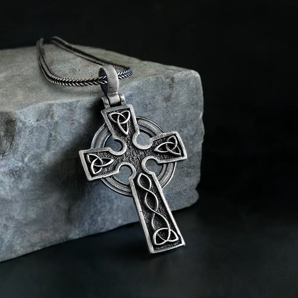 Celtic Trinity Knot Cross Pendant Christian 925 Silver Chain Necklace