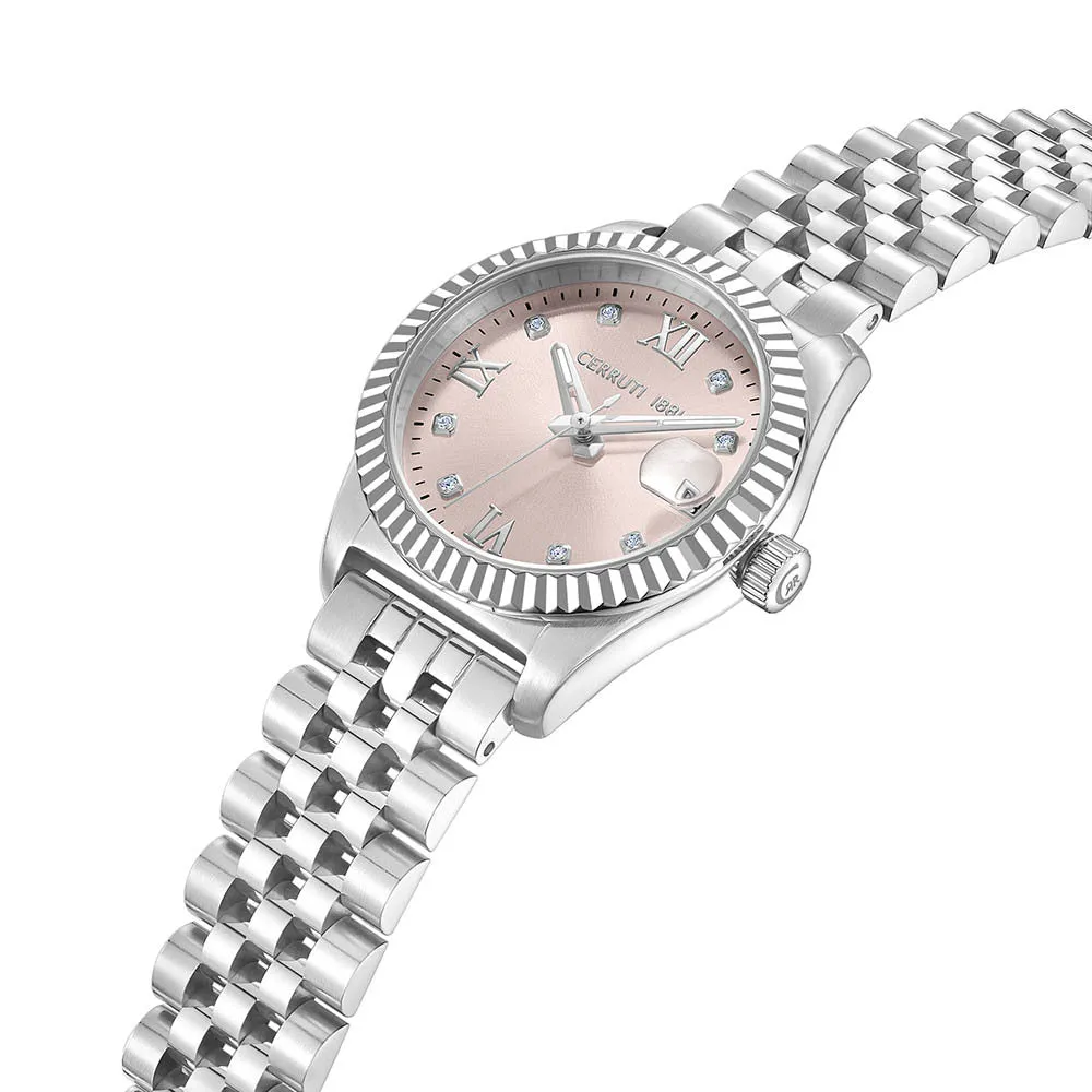 Cerruti 1881 Baccio Ladies Pink Dial Stainless Steel Silver Watch