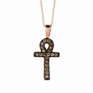 CHAMPAGNE DIAMOND CROSS NECKLACE 14K GOLD (0.2 CTW)