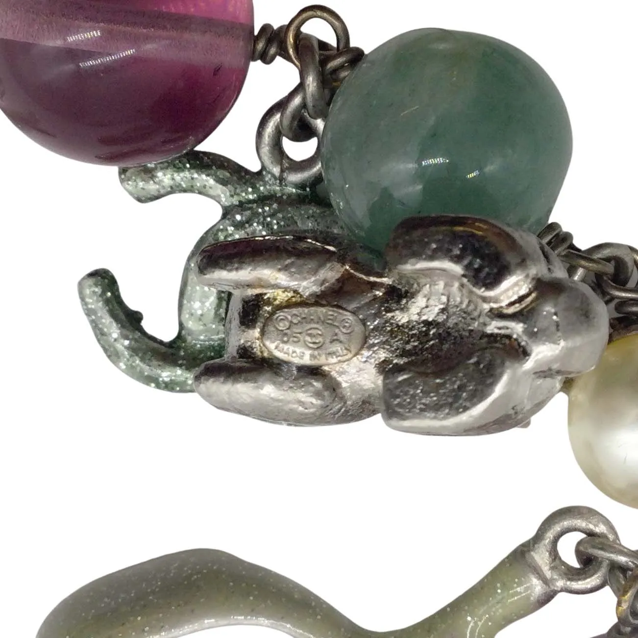 Chanel Silver Green/Purple Beaded Woodland Charm Fall 2005 Bracelet