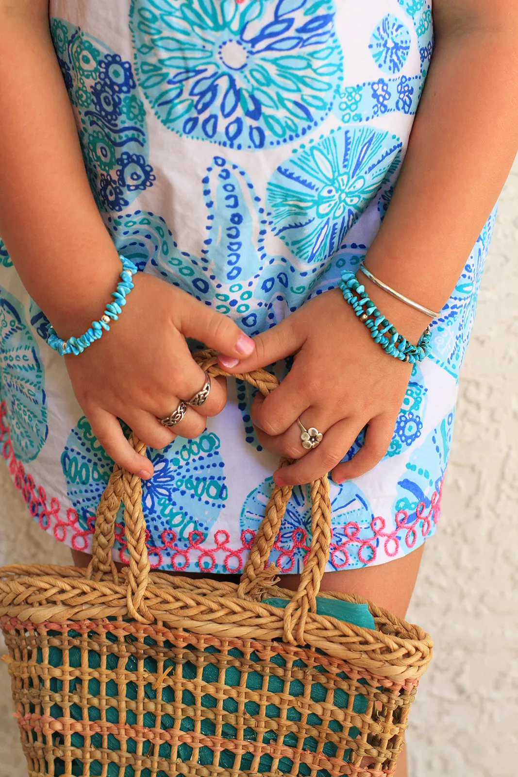 Children's Kingman Turquoise and Silver Bead Bracelet