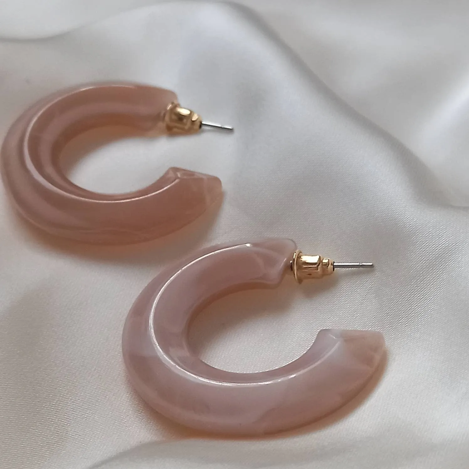 Chunky Pink Resin Hoop Earrings -  Resin Earrings, Chunky Hoop Earrings, Baby Pink Earrings, Thick Resin Earrings, Earrings In The UK