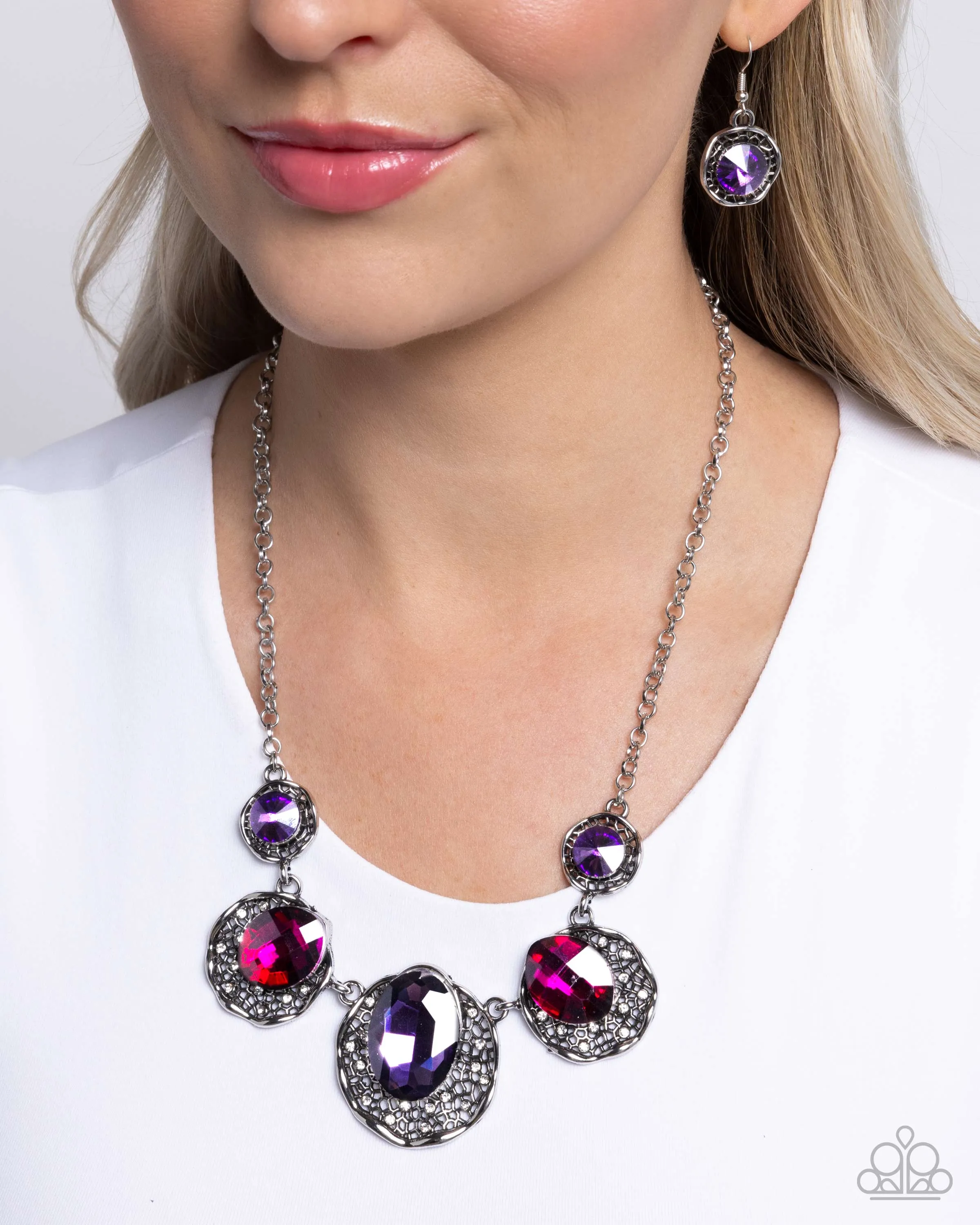 City Color - Purple - and Pink Gem Paparazzi Short Necklace