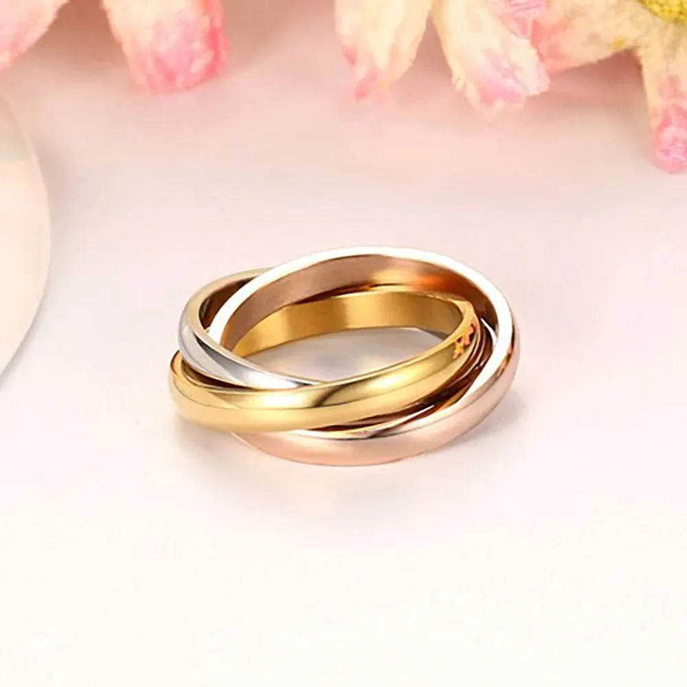 Classic 3 Rounds Ring Sets Women Stainless Steel Jewelry